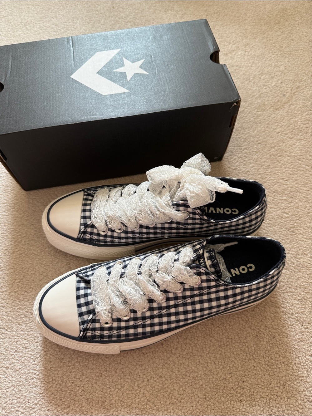 Converse Black & White Gingham Low-Top Sneakers with Lace-Up Detail